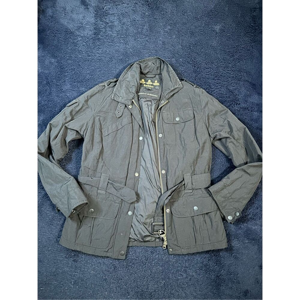 Vintage Barbour SMU International Belted Women Black Jacket Size US 6 EUR 36 GR